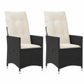 Verstellbare Garten-Loungesessel Set mit Kissen, 2 Stück, Stahlrahmen und Poly-Rattan Schwarz