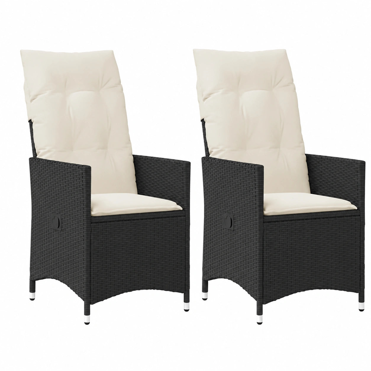 Verstellbare Garten-Loungesessel Set mit Kissen, 2 Stück, Stahlrahmen und Poly-Rattan Schwarz