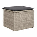 Poly Rattan Gartenhocker mit Kissen und Stauraum, Hellgrau