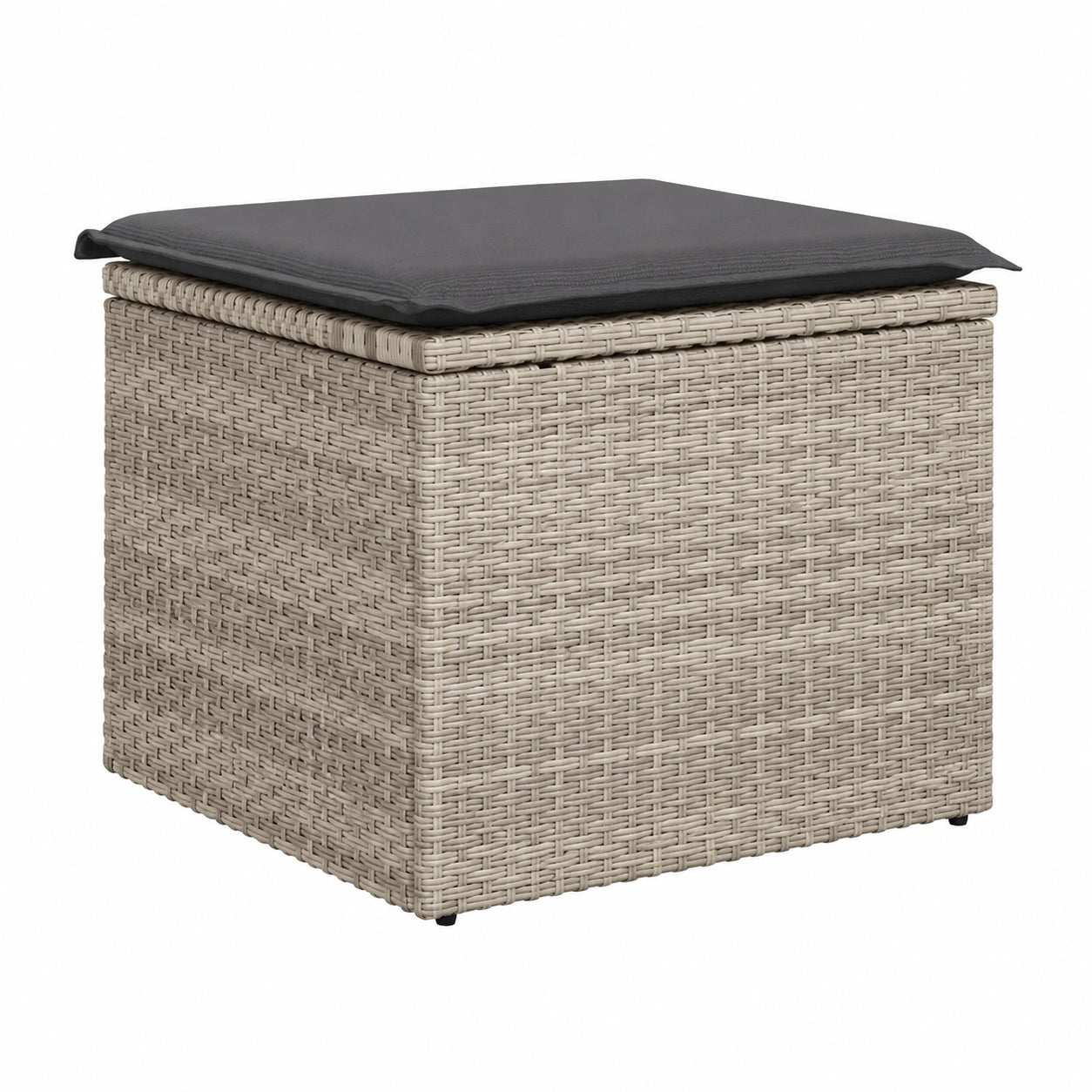 Poly Rattan Gartenhocker mit Kissen und Stauraum, Hellgrau