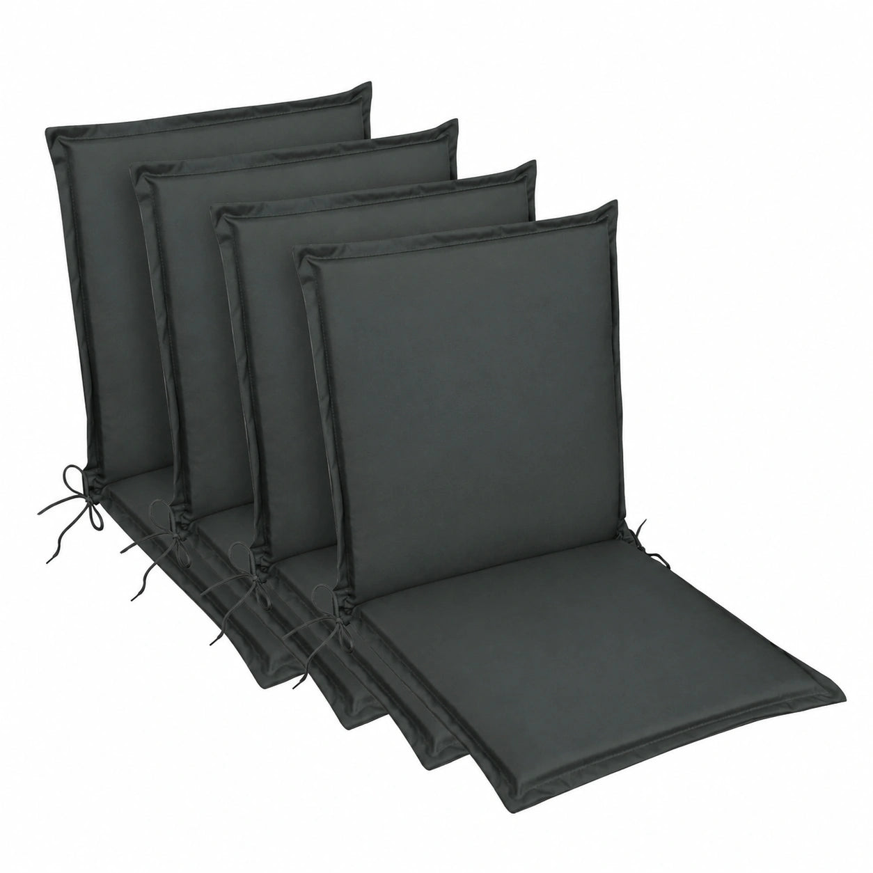 LILENO HOME Sitzkissen-Set für Gartenmöbel, Anthrazit, 4-teilig - Komfortable Niedriglehner-Auflagen für Garten- und Klappstühle