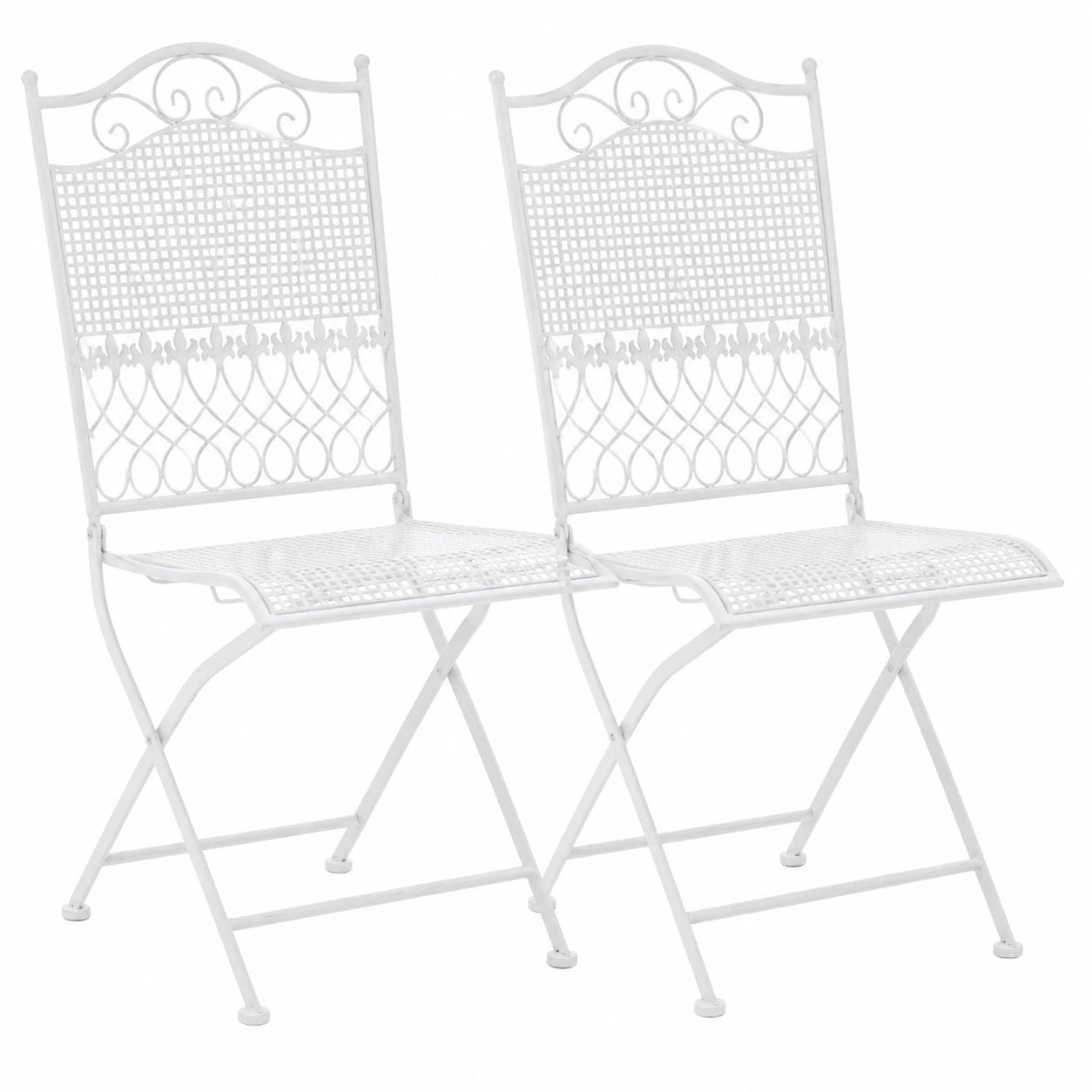 2er Set Klappbare Gartenstühle im Jugendstil, Metall aus Eisen, Ideal für Terrasse und Balkon, Farbe: Weiß