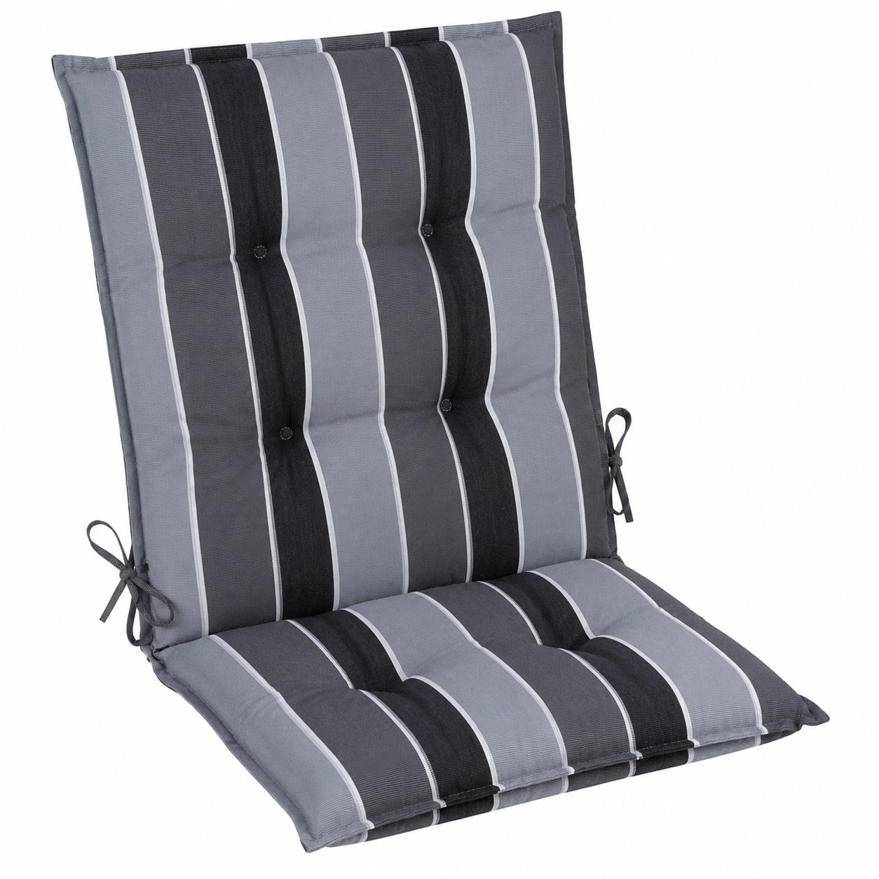 Beautissu Premium Gartenstuhlauflagen Set 6-teilig 100x50cm, Niedriglehner, 8cm Dick, Rutschfest, UV-beständig, Anthrazit Gestreift