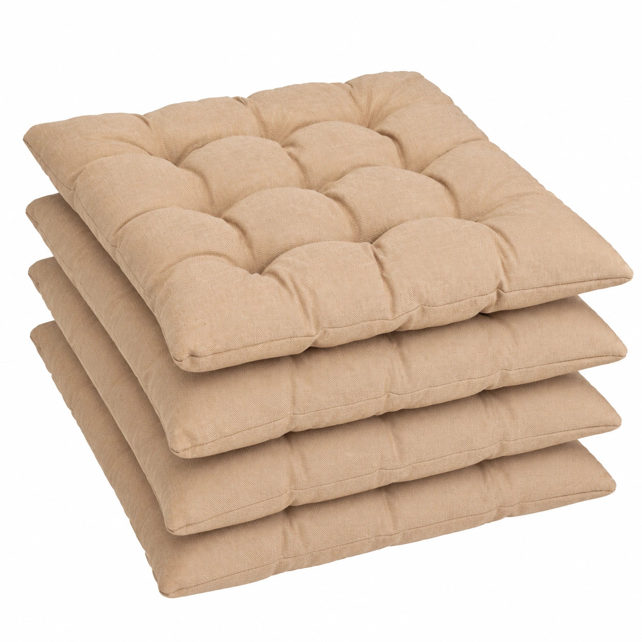 Sunnypillow 4er Set Sitzauflagen mit Befestigungsbändern, 45x45 cm, 8 cm dick - Ideal für Stühle und Bänke im Innen- und Außenbereich, Beige